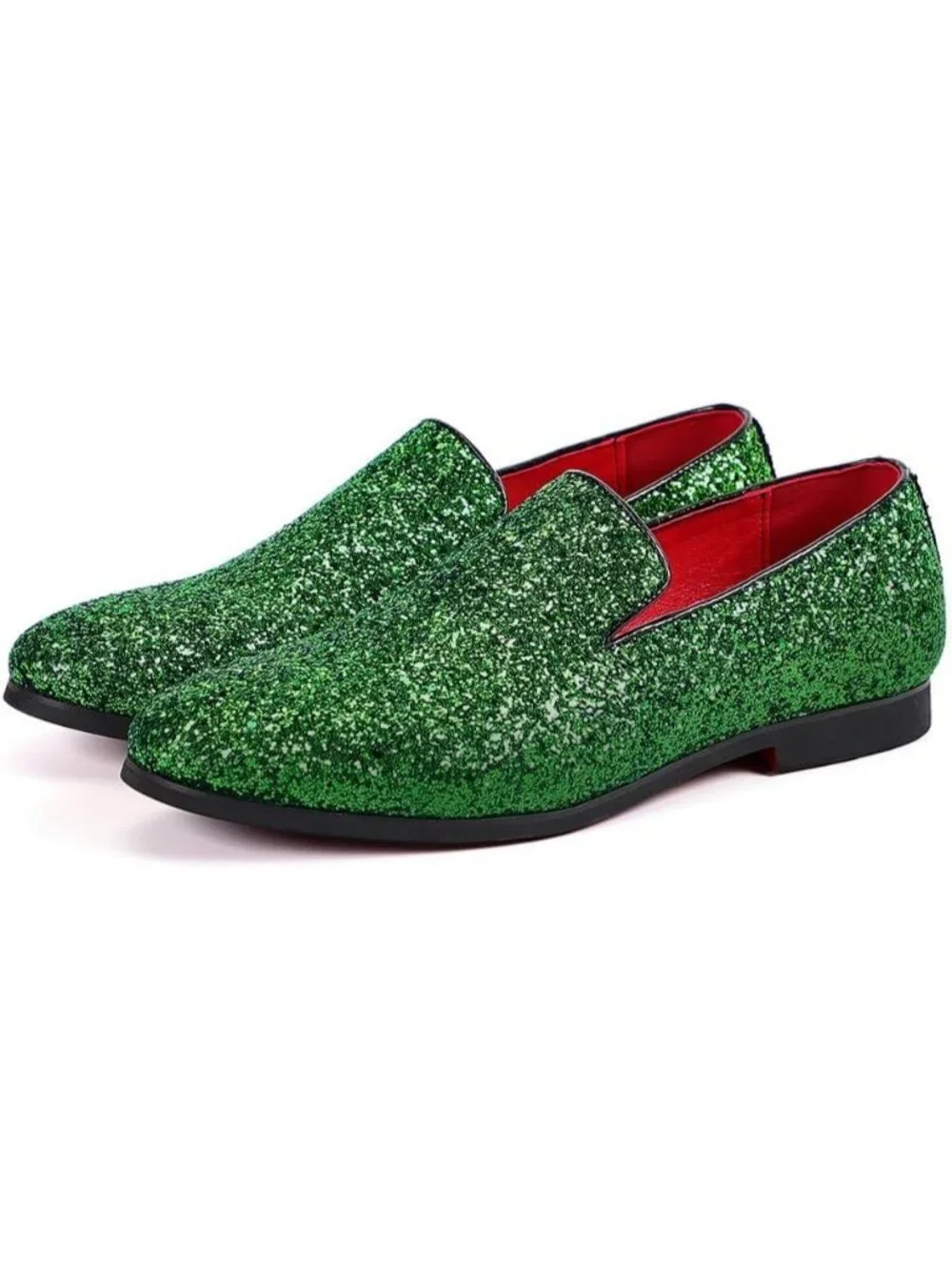 Men's Green Leather Glitter Sparkly Loafers Slip On Tuxedo Formal Events Shoes